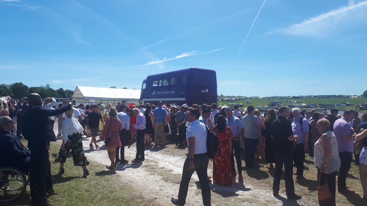 DrewTur60600586's tweet photo. Utility warehouses purple bus on show today at Epsom Derby. https://t.co/qzCuo57rel
