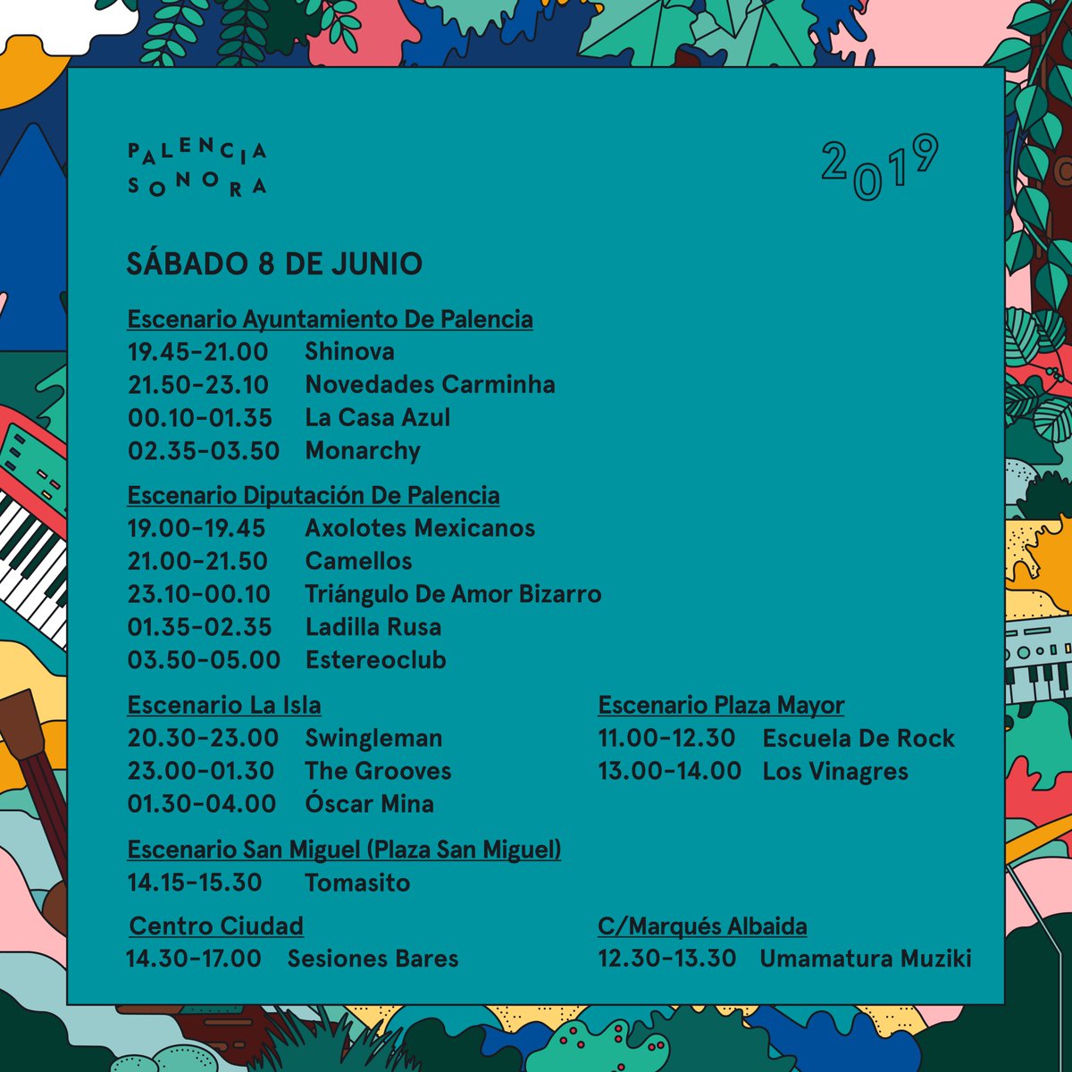 👉 ¡Os dejamos los horarios actualizados para que no os perdáis en #PalenciaSonora2019, en este enlace tenéis un mapa con todas las ubicaciones: palenciasonora.com/2018/agenda/ho… !

💡 Loes escenarios del Ayto de #Palencia y la <a href="/diputacionPalen/">Diputación de Palencia</a> están situados en el Parque del Sotillo.