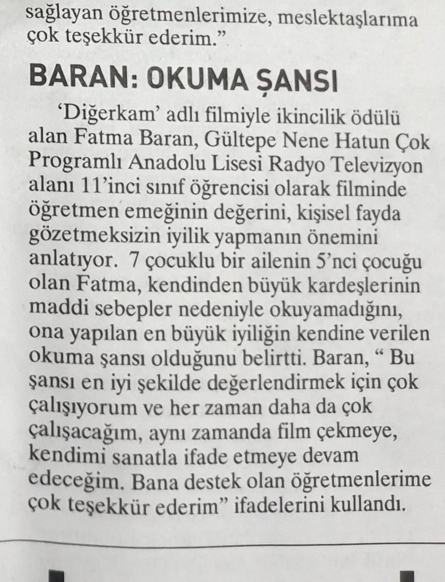 Proje kapsamında çektiğimiz filmle ödül  alan öğrencimizin gazeteye verdiği röportajı. Yeter ki gençlere fırsat verilsin. #gsb #gençlik #proje #izmir 
<a href="/kasapoglu/">Dr. Mehmet Kasapoğlu</a> @GSBgenclikproje