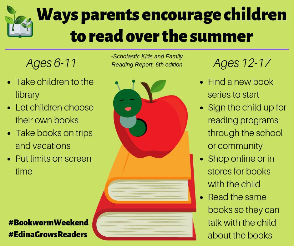 edinaschools's tweet photo. Scholastic Inc. shares some ways parents can encourage children to read over the summer.

#BookwormWeekend #EdinaGrowsReaders https://t.co/7MFqCVA6rf