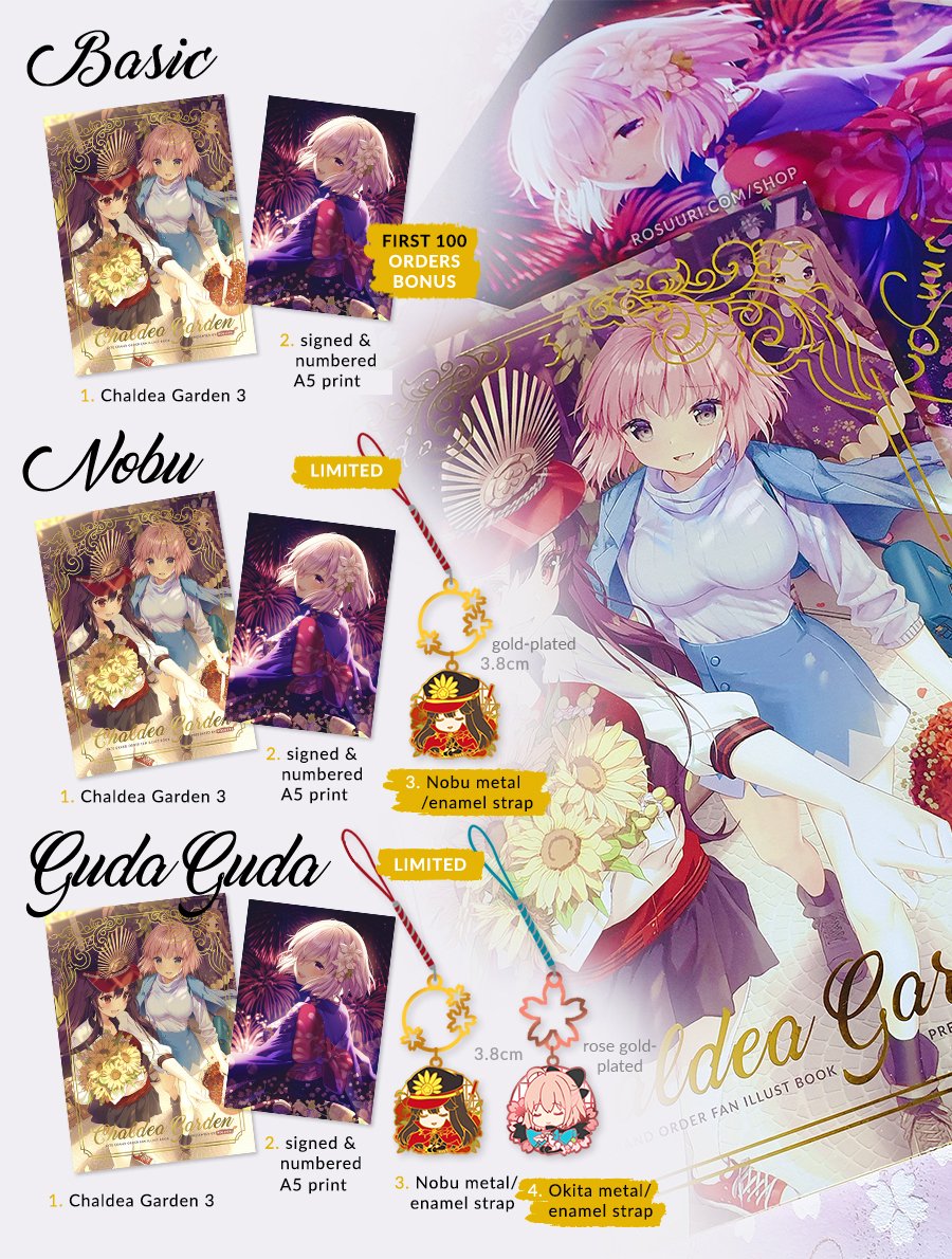 rosuuri's tweet photo. Chaldea Garden Vol. 3 FGO fanbook is open for PRE-ORDER! I also reprinted a few copies of Vol. 2. 
RT for a chance to win a Nobu set (ends 6/30)~! 
■ https://t.co/SR0fgppjo6 https://t.co/5nYeaumVjL