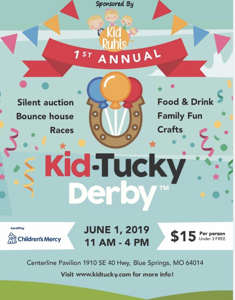 kidtuckyderby's tweet photo. Today is the day!!! We would love to see all of you there. We have so many fun games for the kids and great raffle/auction items for the parents. All proceeds go to benefit @ChildrensMercy! #kansascity #bluespringsmo #kidtuckyderby2019 #derbyforkids #kccharity https://t.co/EThhT63Sf0