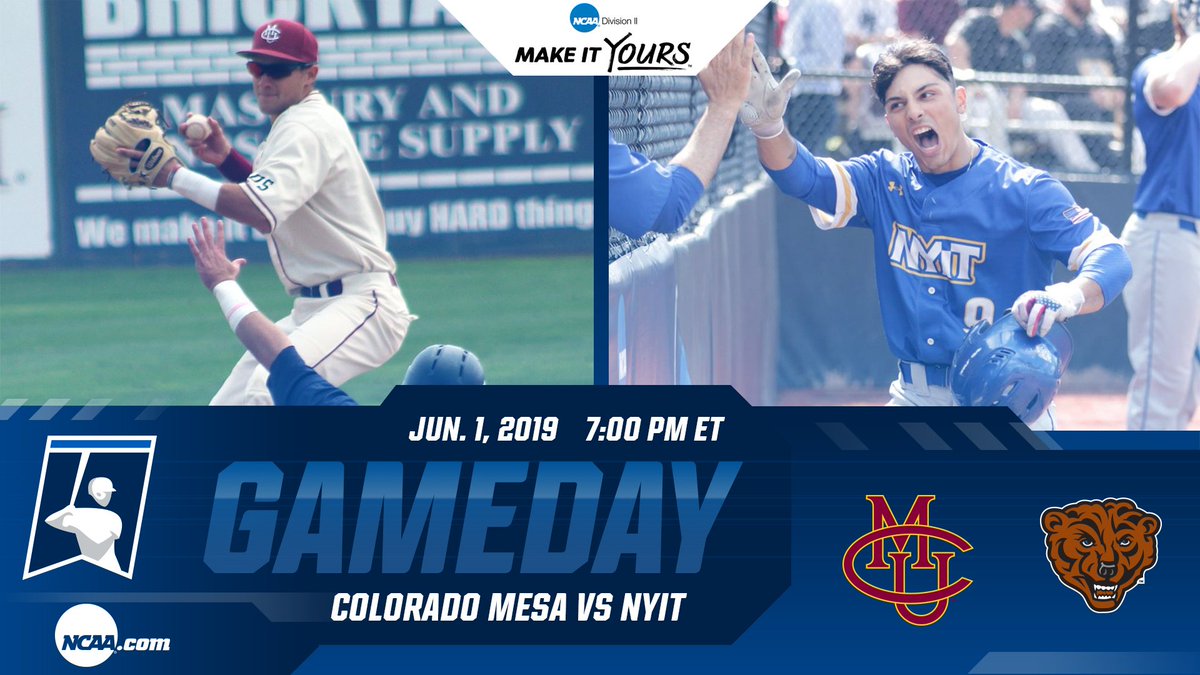 The first day continues later in the evening in the #D2Baseball Championships with a show down between Colorado Mesa and NYIT slated for a 7:00 p.m. start.  Watch Live!

📊/📹: on.ncaa.com/0601bsb2
📝: on.ncaa.com/19d2bsbblog

#MakeItYours