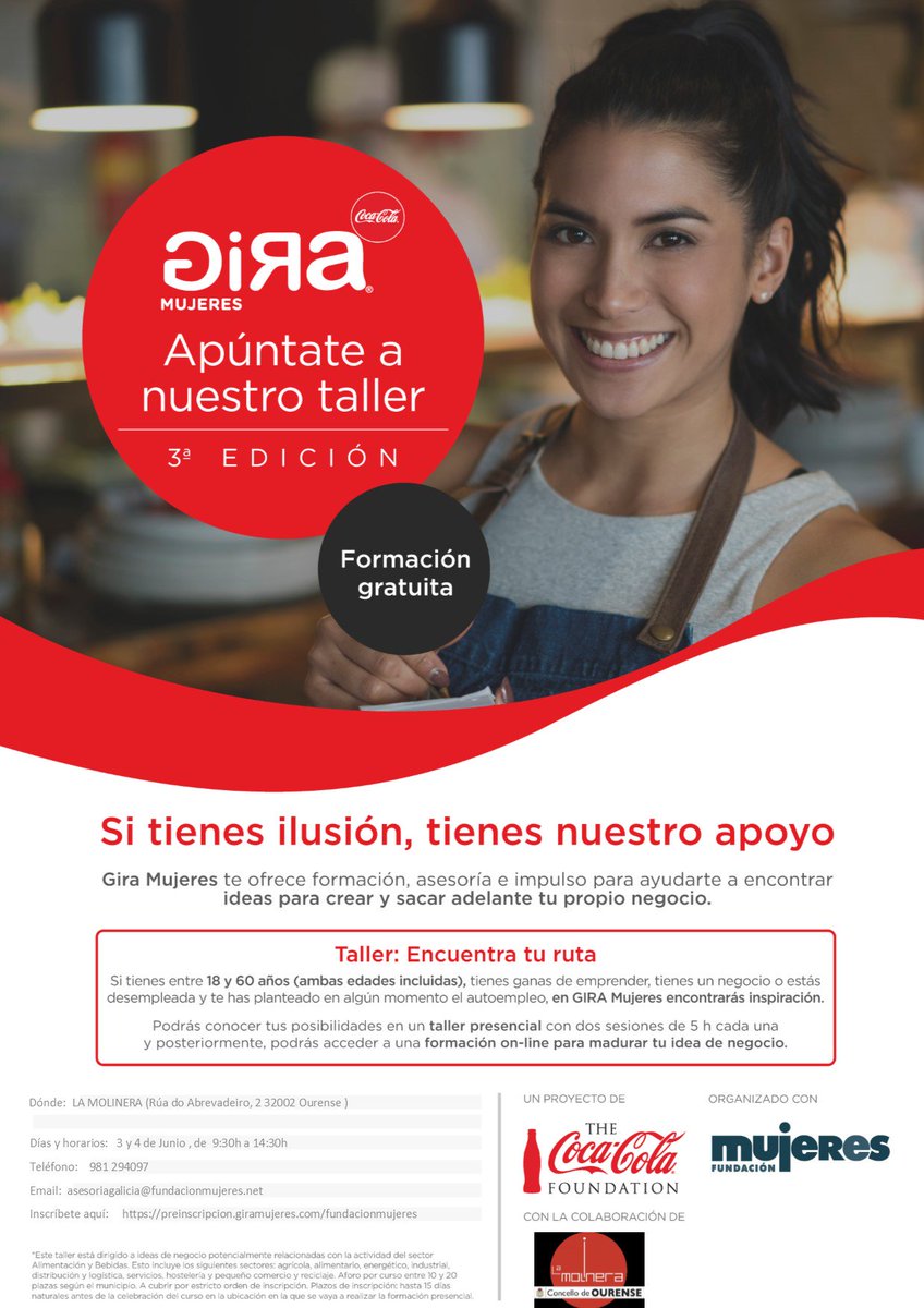 🔊 Vuelve la GIRA MUJERES Coca-Cola 3ª EDICIÓN!
-
📅 Lunes 3 y Martes 4 de JUNIO de 09:30 a 14:30 h
-
✍🏻 INSCRIPCIONES: lamolinera.net/actividad/gira…
-
#Ourense #LaMolineraMola