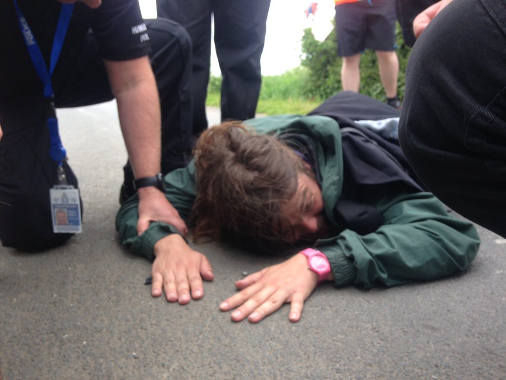 A_N_Squirrel's tweet image. West Newton #extremeenergy site #onshoreOilAndGas had a visit from some @ExtinctionR members today and one appears to have fallen in something sticky #ClimateCrisis  @hulllive @RadioHumberside  #ActOnClimate @WGasfields