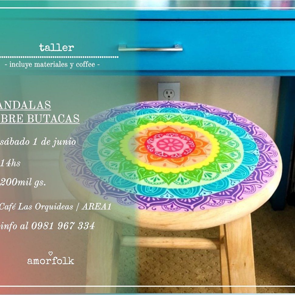 Agendartepy's tweet photo. Este sábado Taller de Mandalas sobre Butacas @amorfolk #agendartepy #artesania https://t.co/kWPb3JIOPF