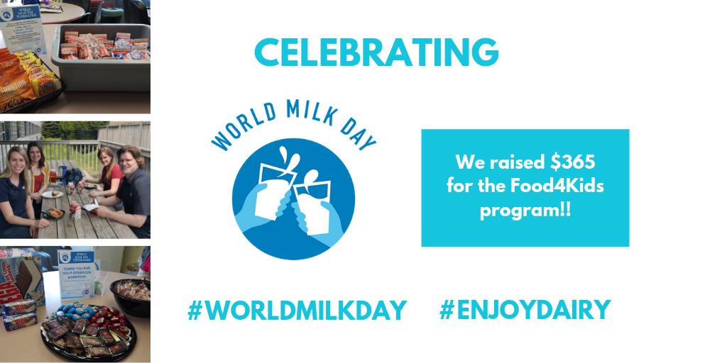We're proud to work with Cdn dairy farmers! In honour of #WorldMilkDay, our staff were happy to give back to the community by supporting a local charity &amp; enjoyed a buffet of dairy goodness! #EnjoyDairy #milkandcookies #cheeseandcrackers #icecream #cdndairy