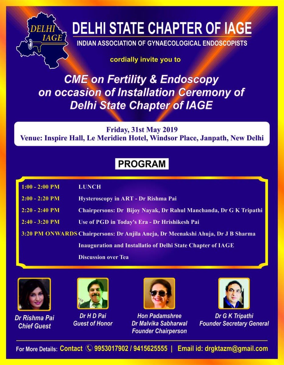 IAGEHQ's tweet photo. Glimpses of Launch and Installation Ceremony of Delhi Chapter of IAGE by Dr Rishma Pai, President &amp; Patron Guest of Honour Dr Hrishikesh Pai. Dr Mallika Sabharwal, Chairperson &amp; Dr Gajendrakant Tripathi, Secretary General got installed. @RishmaPai @drhrishikeshpai @DrGKTripathi1 https://t.co/HuA8HxnXLn