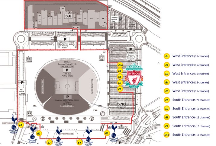 Access to the Wanda Metropolitano perimeter will be granted from 4 p.m. on.

The Gates to the Stadium will open at 6 p.m.

Food, beer and beverage will be available in the perimeter of the Stadium.
#ChampionsLeague2019 #policia_Liverpool
