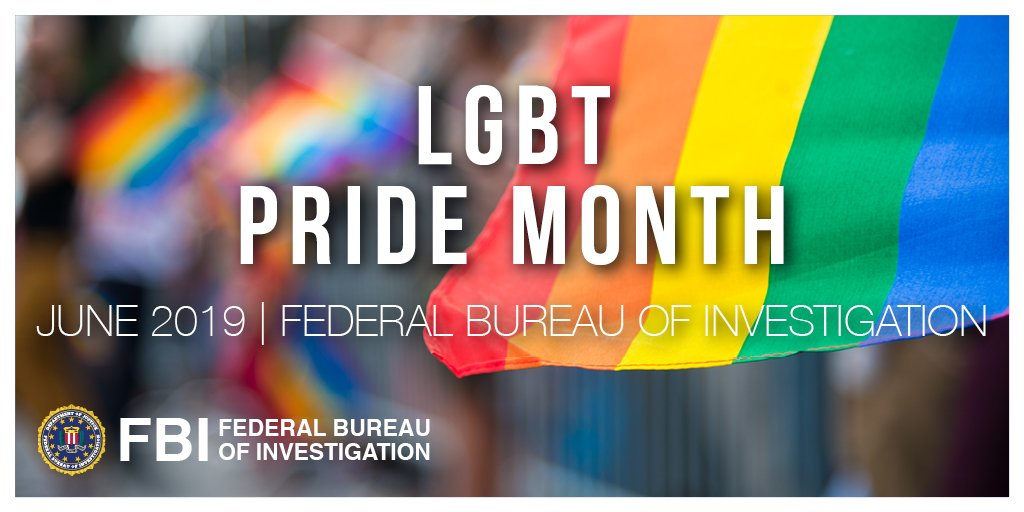 FBI's tweet image. Happy #PrideMonth from the FBI. This June, the #FBI celebrates the diversity of our workforce and recognizes the contributions our LGBT colleagues have made in their service to the country and the Bureau.