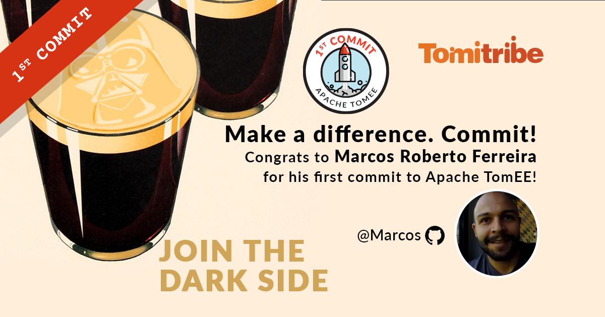 tomitribe's tweet photo. #FirstTomEECommit ! Thank you Marcos Roberto Ferreira (github: Marcos) for your first contribution to @ApacheTomEE ! Marcos translated some documentation into Portuguese and is an active member of the Santa Catarina JUG @gujavasc. Learn how to contribute: https://t.co/WqXOVyvojz https://t.co/FbYhYo790u