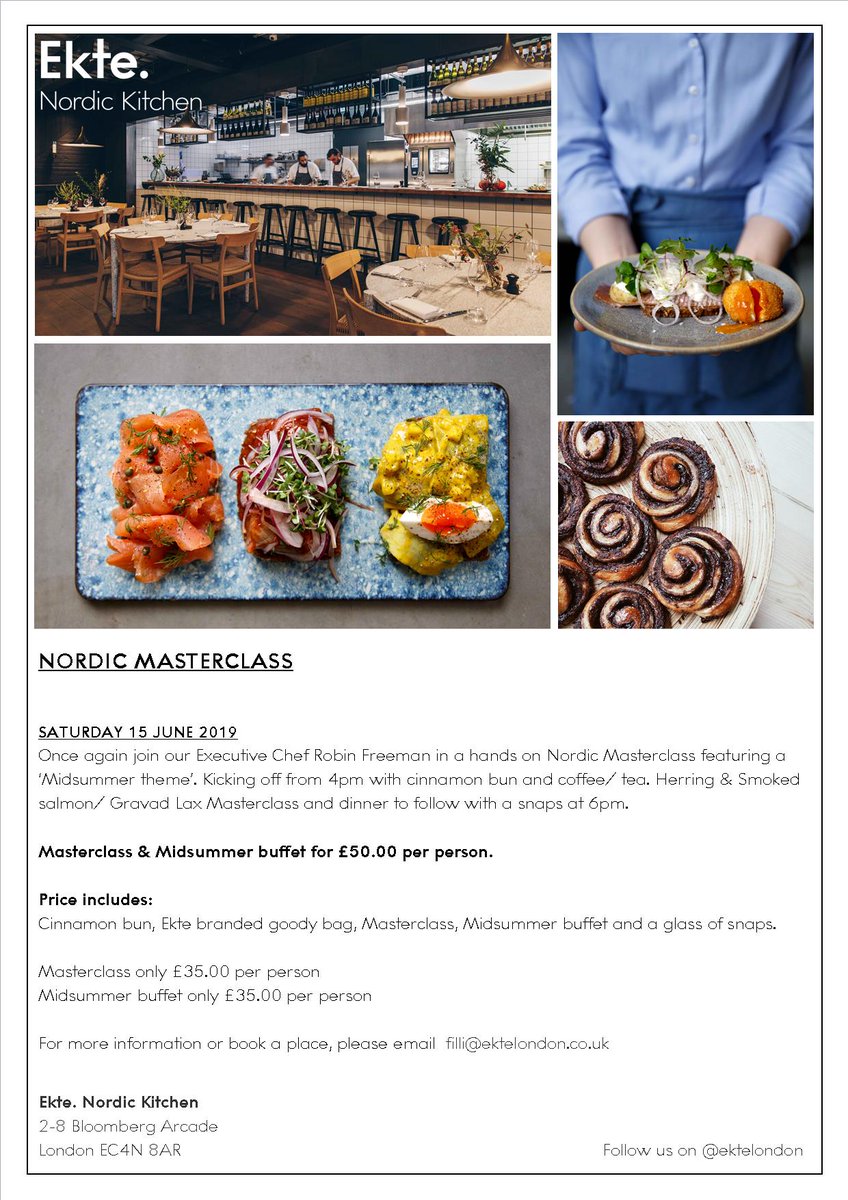 Our tickets for the Midsummer Masterclass are now on sale and selling fast! Join in on the fun on Saturday, 15th June for a full event from 4pm finishing w/ a Nordic Midsummer Feast and Aquavit!
Tickets: Filli@ektelondon.co.uk
#nordic #midsummer #Foodie #events