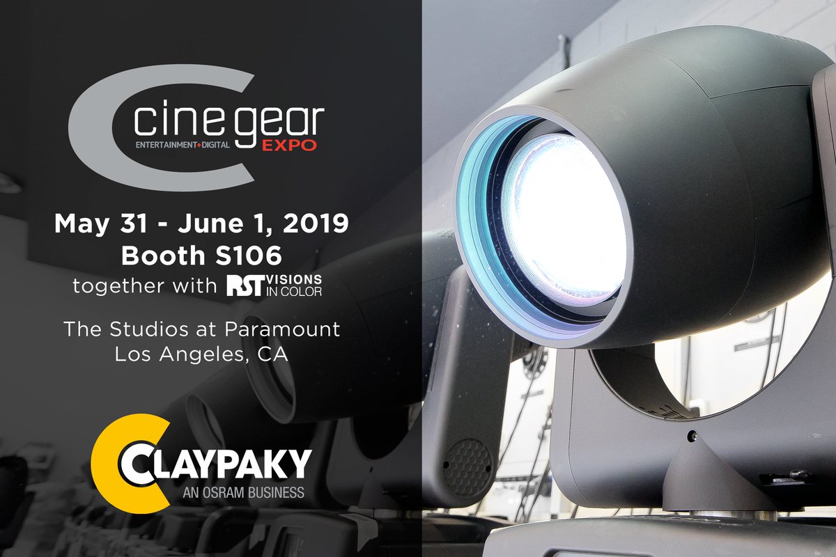 ClayPakyNews's tweet photo. Catch Claypaky at @CineGearExpo 2019!
May 31 - June1, 2019 - Booth S106
The Studios at Paramount
We will be showcasing our latest news:
#SharpyPlus #HYBEYE #MiniB #Axcor600 #Axcor400
Don't miss it!
More at: https://t.co/mwUMDvzSSR https://t.co/LtdqEI6r5i