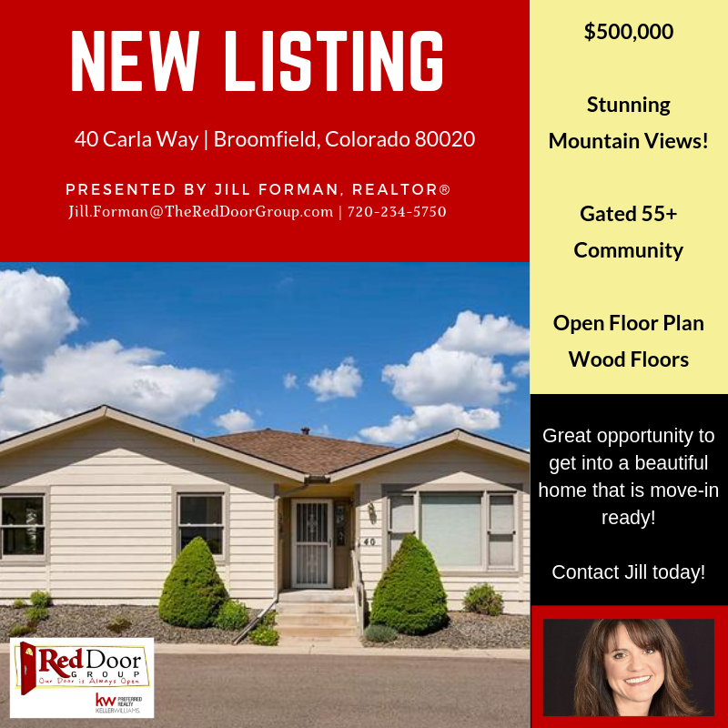 TheRedDoorGroup's tweet photo. Stunning Mountain Views with this new listing by Jill Forman. 40 Carla Way in #Broomfield #Colorado. $500,000 2BR 2BA 2,281 sq feet. MLS 7891308 https://t.co/QeaGIxmZzw https://t.co/QEbBb62Ifx