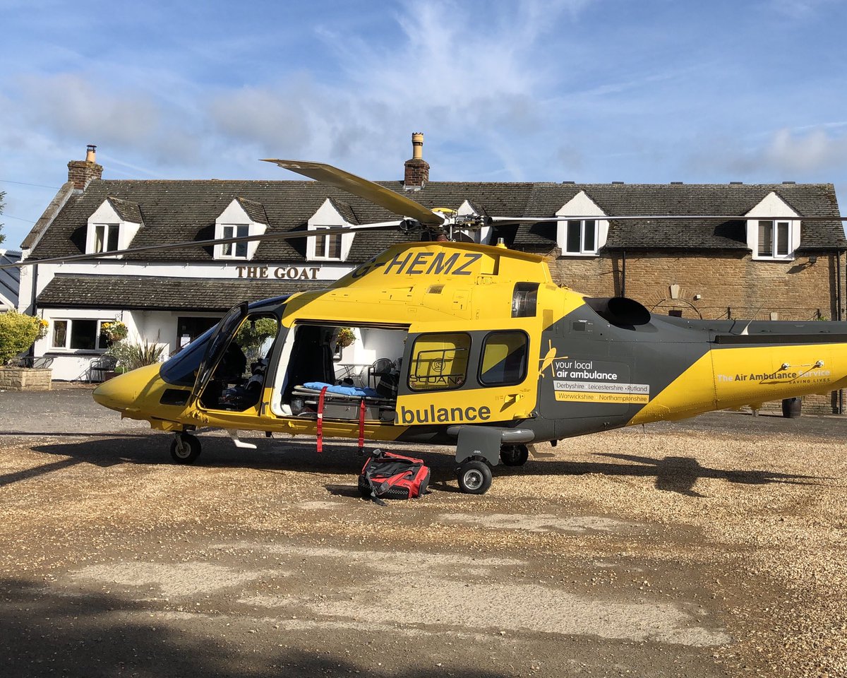 NigelPepper1's tweet photo. Not something you tend to see everyday! The Derbyshire, Leicestershire & Rutland Air Ambulance parked up at βThe Goatβ at #Frognall #DeepingStJames today whilst the crew attended a nearby incident @Helimed54 @TheGoatFrognall https://t.co/YhWDgFnJ2a