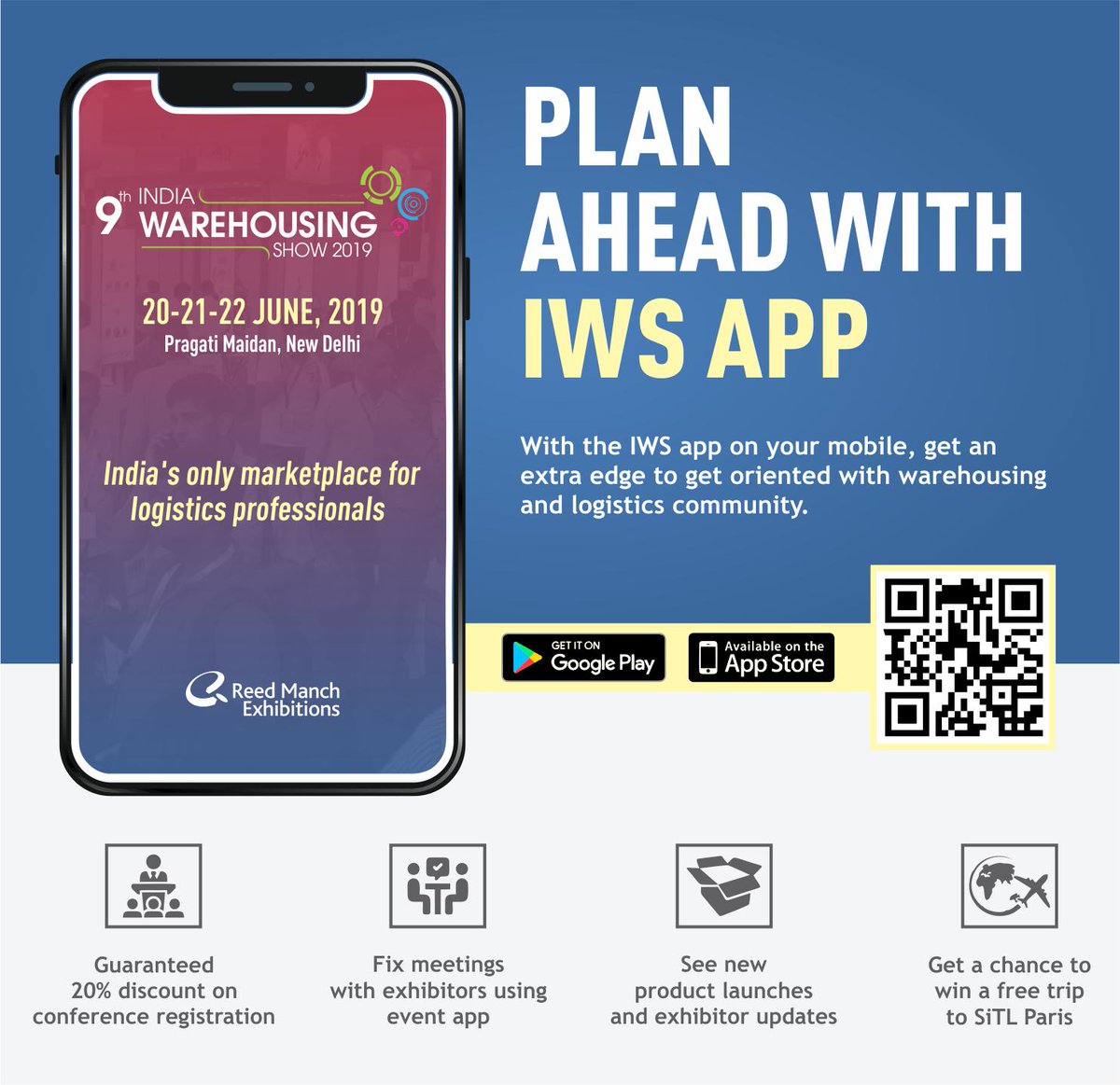 Mobile app of India Warehousing Show is now available 
Register on app and stand a chance to win a return trip to SiTL Paris, fix your meetings with exhibitors,  Download now: lnkd.in/fBguHai 

#warehousing #materialhandling #logistics #supplychain #eventapp #exhibitions