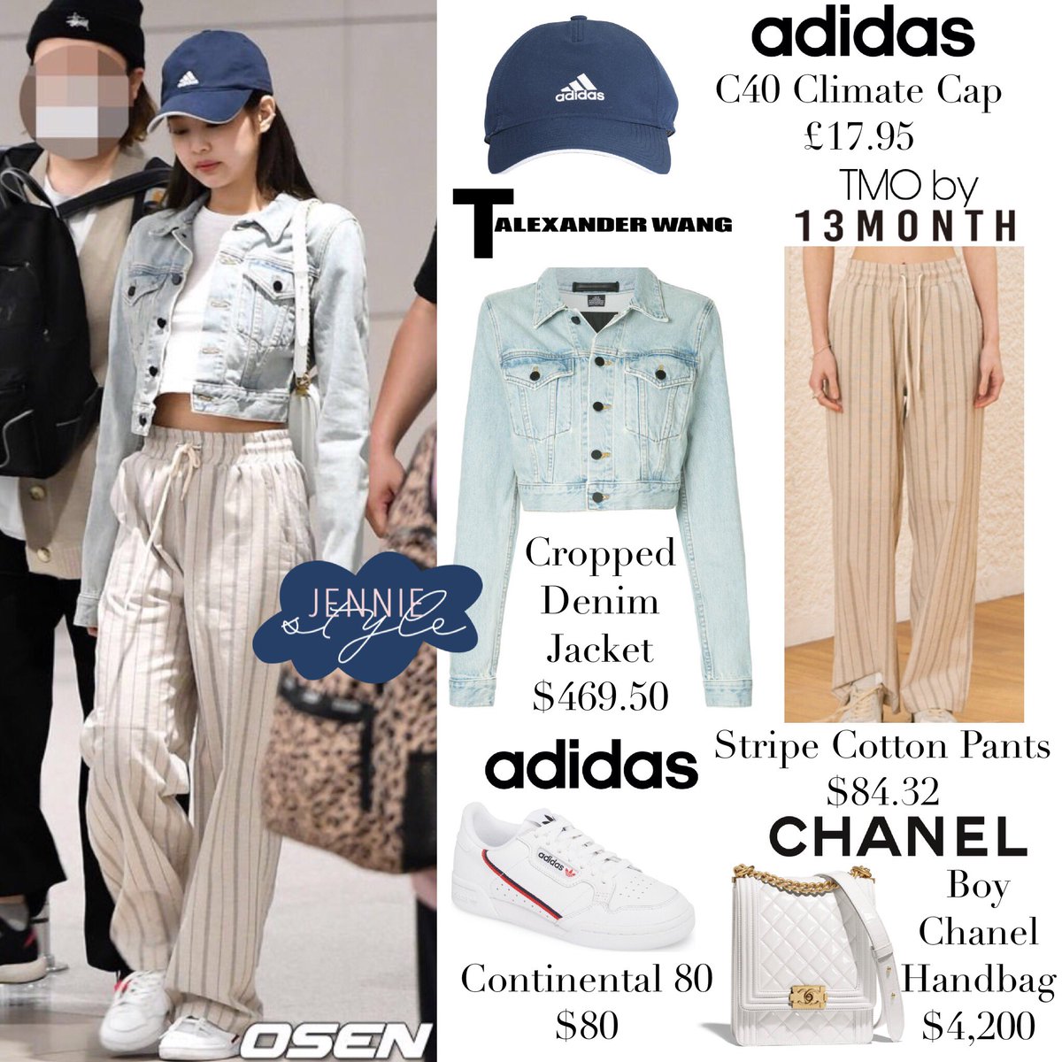 Jennie Style on X: Incheon Airport 190530 Adidas Cap £17.95, T by