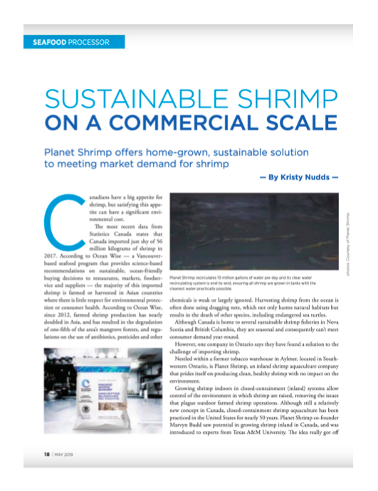 PlanetShrimpCo's tweet photo. "We are as much of a technology company as we are a shrimp company." Check out the article on Planet Shrimp featured in this month's edition of @FoodinCanada! https://t.co/ua2FuuEbY2