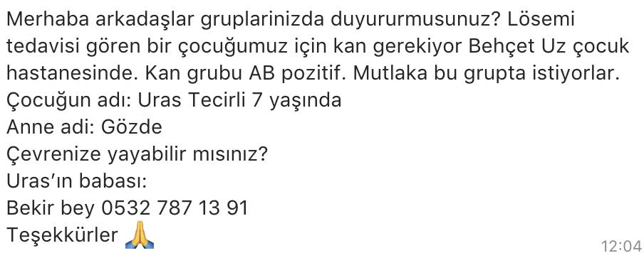 İzmir Behçet UZ hastanesi
Lösemili bir yavrumuza yardım edelim. 
RT lütfen