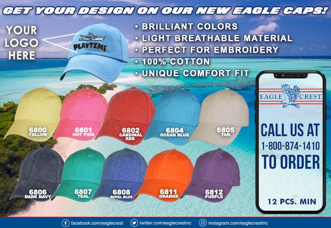 The temperatures are heating up and so are these deals. Call 1-800-874-1410 or email wholesale@eaglecrest.com today to order yours. Custom embroidery available - ask for details. (Min. 12 pcs.) #caps #blankcaps #embroideredhats #summerdeals