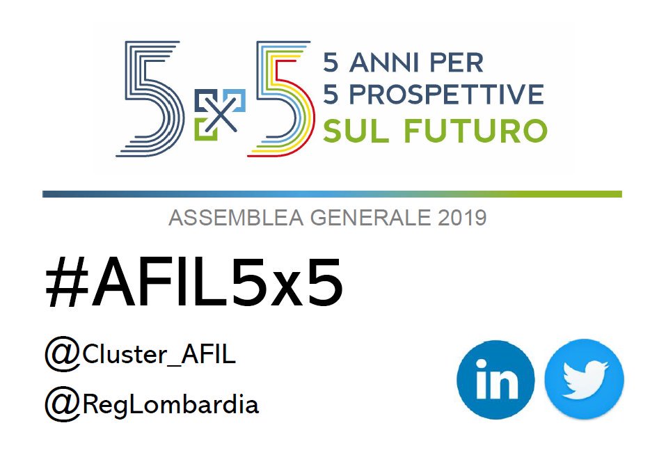 Cluster_AFIL's tweet photo. 🔥Manca solo un giorno🔥
👍 è tutto pronto per l'Assemblea Generale 2019 di AFIL presso @tenovagroup 🏭
Seguila in diretta o rimani aggiornato con l'hashtag👉 #AFIL5x5
@Cluster_AFIL @RegLombardia https://t.co/7AxxHyQ7mc