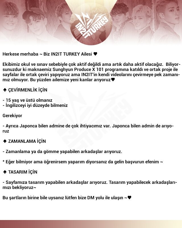SKYE_TRKYE's tweet photo. [❗ADMİN ALIM DUYURUSU ❗]

Herkese merhaba! Ekibimize yeni arkadaşlar arıyoruz. Eğer aşağıdaki şartlardan birine dahi uyuyorsanız lütfen bize DM yoluyla ulaşın♥

☆ RT'leyerek de daha çok kişinin görmesine yardımcı olursanız seviniriz ~♥

#IN2IT #인투잇 https://t.co/aSzdN2ViSc