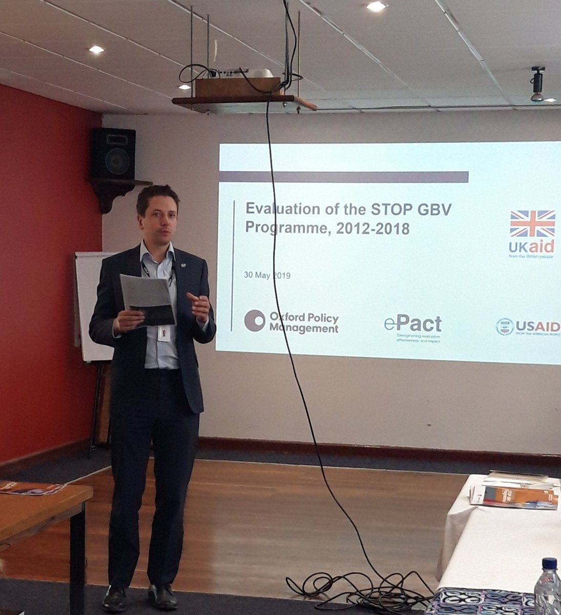 DfidZambia's tweet photo. Opening remarks by DFID Zambia Head of Office Mark Richardson as we discuss the evaluation findings of the STOP Gender Based Violence programme. A #UKaid and #USAID funded programme https://t.co/bziutyK7j4