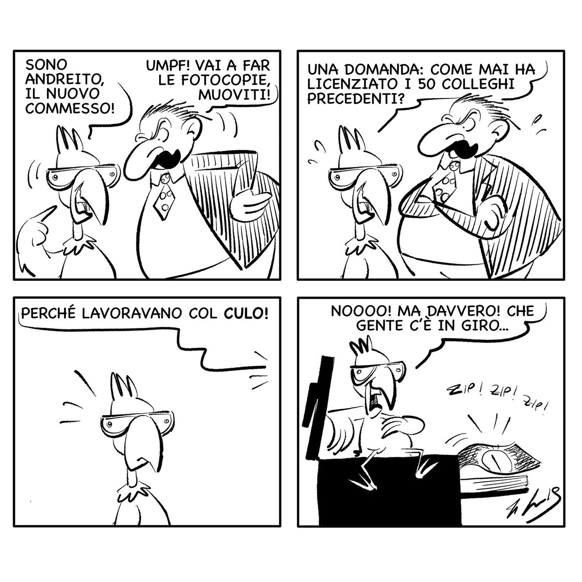 capogriso's tweet photo. Quello che si dice un lavoro benfatto! #mrpidgen #pidgen #piccione #strisce #strisceafumetti #fumetti #storie #vignette #comico #italiancomics #ig_italia #balloon #freddure #comico #italiancomics #satira #lavoro #merito #sfruttamento #boss #jobs https://t.co/20okyA8QRe