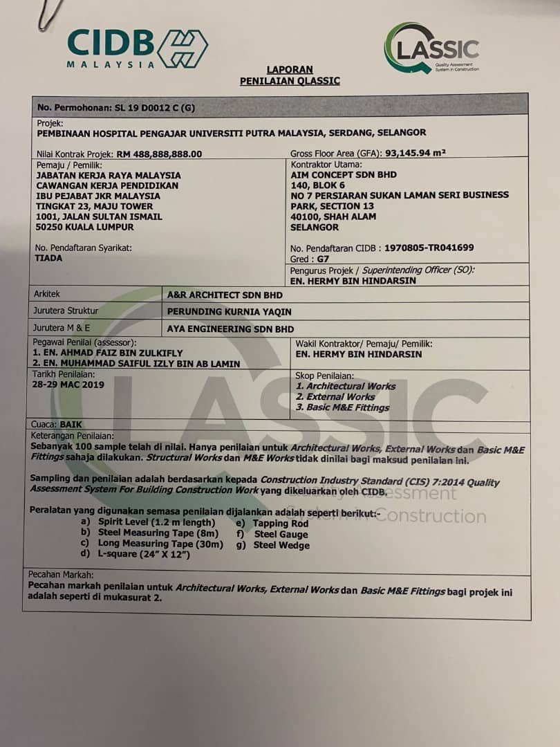 Ar Azmanhashim On Twitter Thanks To Cream Cidb Congratulation To Aim Concept Projek Hpupm Just Got 70 Qlassic Certification We Managed To Get It Due To Everybody S Hard Work Aspiration
