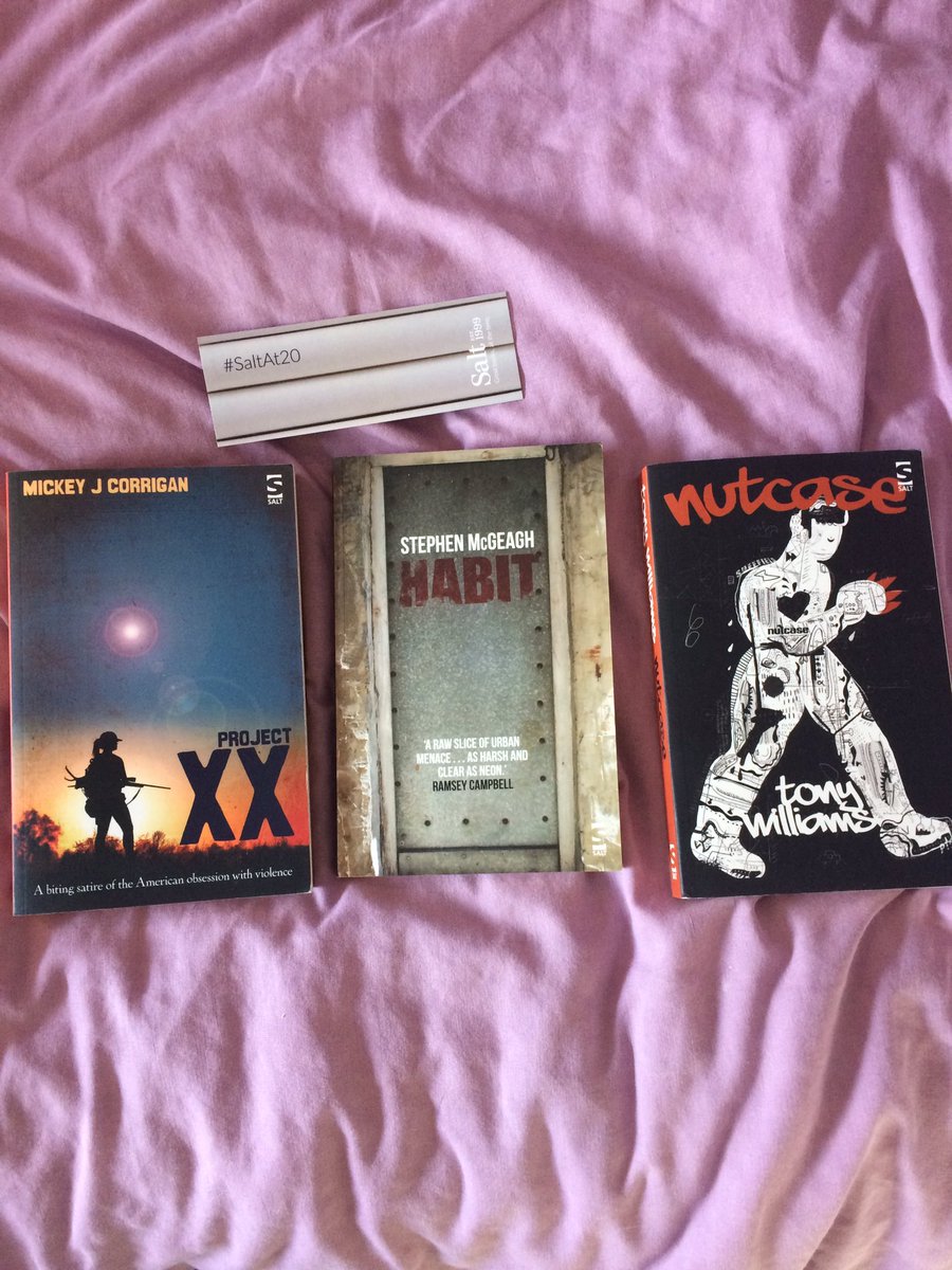 theJBP1's tweet photo. #bookpost from @saltpublishing. #Habit by @SJMcGeagh, #Nutcase by @TonyWilliams9 &amp; #ProjectXX by #MickeyJCorrigan. And that thing at the top? A bookmark! I LOVE a bookmark! Publishers please note: Every bookpost should come with a #bookmark 👍🤗 https://t.co/U01ktGxhnm