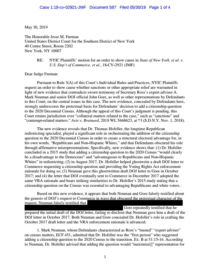 big_cases's tweet image. New filing in State Of New York et al v. United States Department of Commerce et al: Compel

usatoday.com/documents/6077…