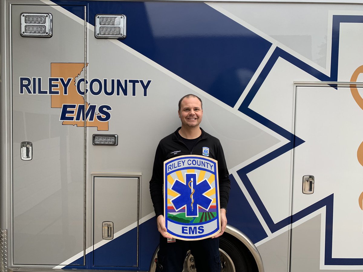 RileyCoEMS's tweet photo. We appreciate the pride our employees have in our service. Today EMT Josh Hettenbach presented staff with a handmade logo to hang at the station. #emspride https://t.co/AiGGmOl2yn