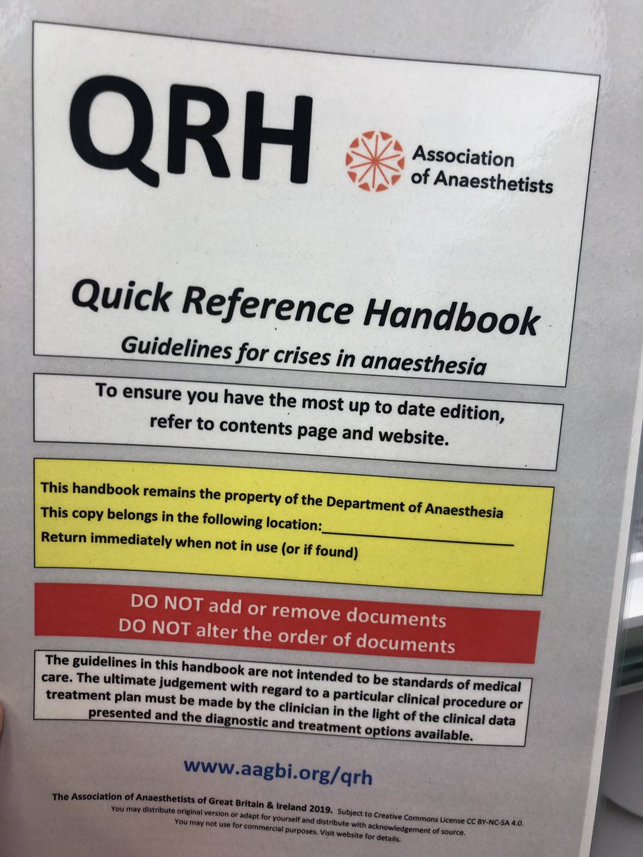 Pilots use a #QRH in emergencies. A quick reference handbook is used in time critical situations when cognition can be overloaded. #safeanaesthesia #patientcare #skills #knowledge #teamwork 

We’ve deployed the <a href="/AAGBI/">AoA</a> QRH at NBT - anaesthetists.org/Home/Resources…