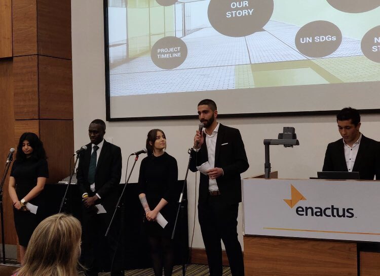 Enactus TU Dublin (@enactusdit) presented their project Eirtote in the Green League! Eirtote is a project that aims to spread awareness about sustainable fashion as well as teach asylum seekers to embroider onto sustainable tote bags. #EnactusIRE19 #WeAllWin