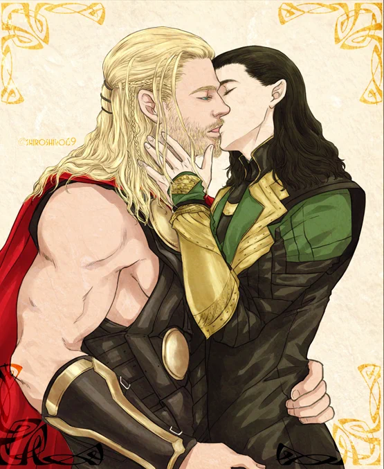 Thorki, kiss, the old days in Asgard. 