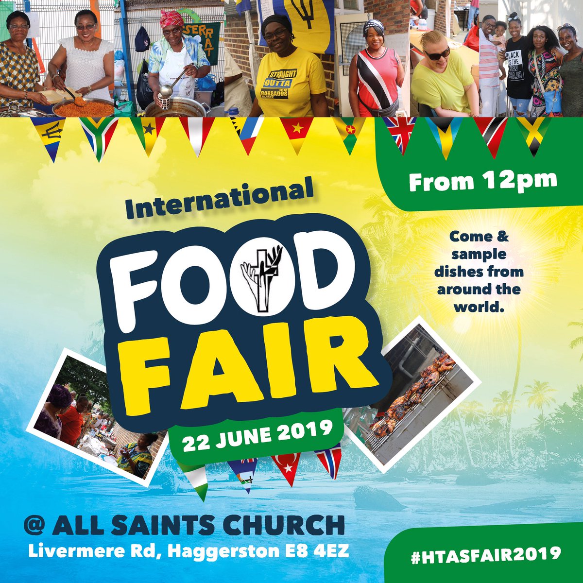 trinitysaints1's tweet photo. Food drinks and tasty treats on sale. Lovely atmosphere for family and friends. So come along to our International #FoodFair 2019.

A fund raising event for our church.
📍 All Saints Church Haggerston
🗓 Saturday 22 June 2019
⌚️ 12:00pm

#HTASFAIR2019 #Food #London  #SummerFun https://t.co/0ogt91Za3l