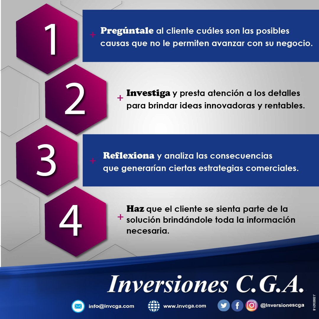 InversionesCGA's tweet photo. De vez en cuando los clientes necesitan de alguien que los oriente y los guíe, por ello traemos para ti una serie de tips prácticos que ayudarán a tu cliente a fijar un objetivo.
#CGATips https://t.co/D8hohRP87s
