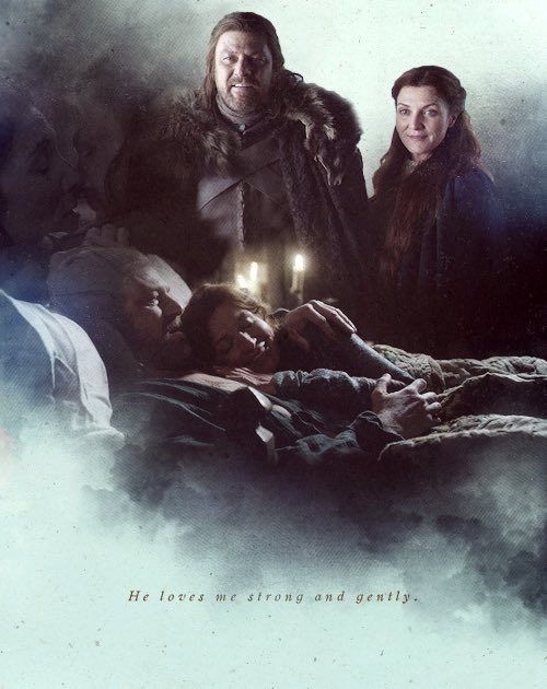 The thought of Winterfell brought a wan smile to his face. He wanted to hear Bran’s laughter once more, to go hawking with Robb, to watch Rickon at play. He wanted to drift off to a dreamless sleep in his own bed with his arms wrapped tight around his lady, Catelyn.

-Ned Stark