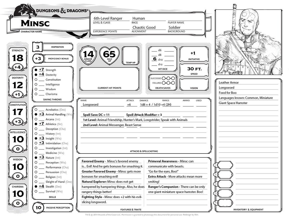 Jim Zub For Those Asking Here S The D Amp D 5e Character Sheet For Minsc I Used At Dndlive19 He Was Statted Up By Adamofadventure For The D Amp D Frost Giant S Fury Comic