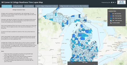 MISchoolData's tweet photo. Are you wondering how career & college ready #MiGov high school students are? Check out the time lapse map on #MISchoolData: https://t.co/eYasGqbzjI https://t.co/97PSdWt5fh