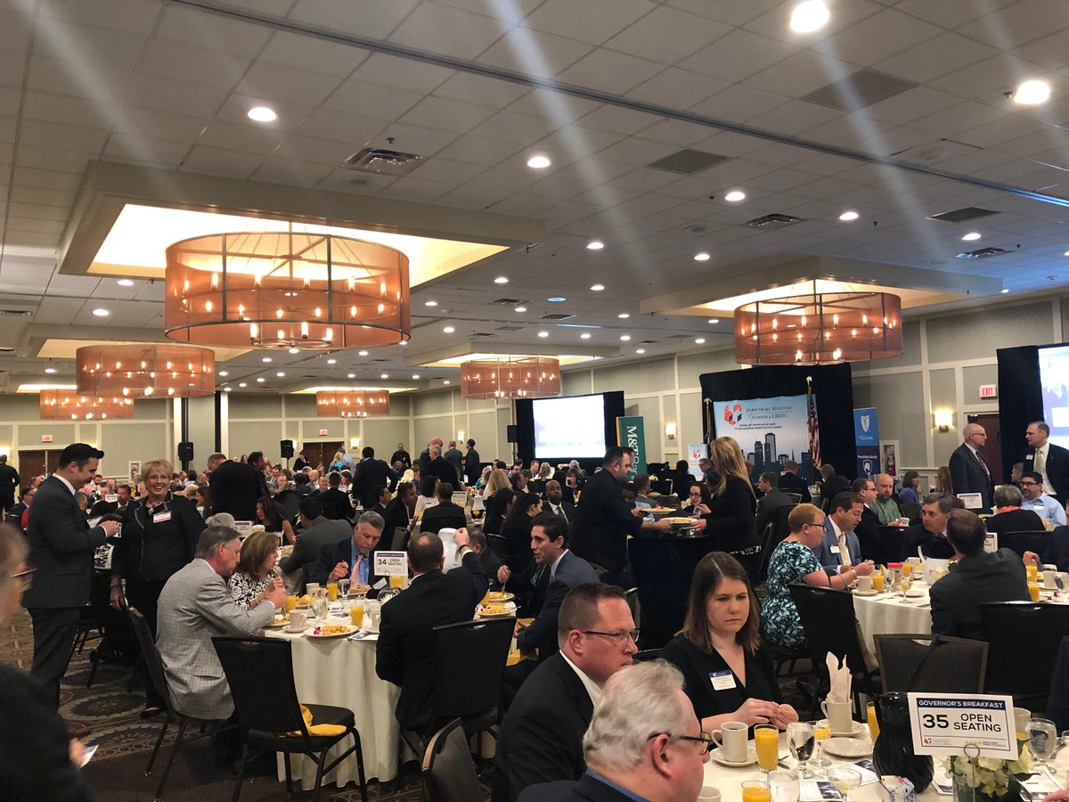 PriesMike's tweet photo. At Hbg Regional Chamber & CREDC @hrccredc Governor’s Breakfast. @TomWolfPA providing vision for Restore PA. @SenatorDiSanto @RepPattyKim @AndrewLewisPA @SmartTalkWITF @Highmark @PennStHershey #MEETWITHWOLF https://t.co/i8uFHIr3pI