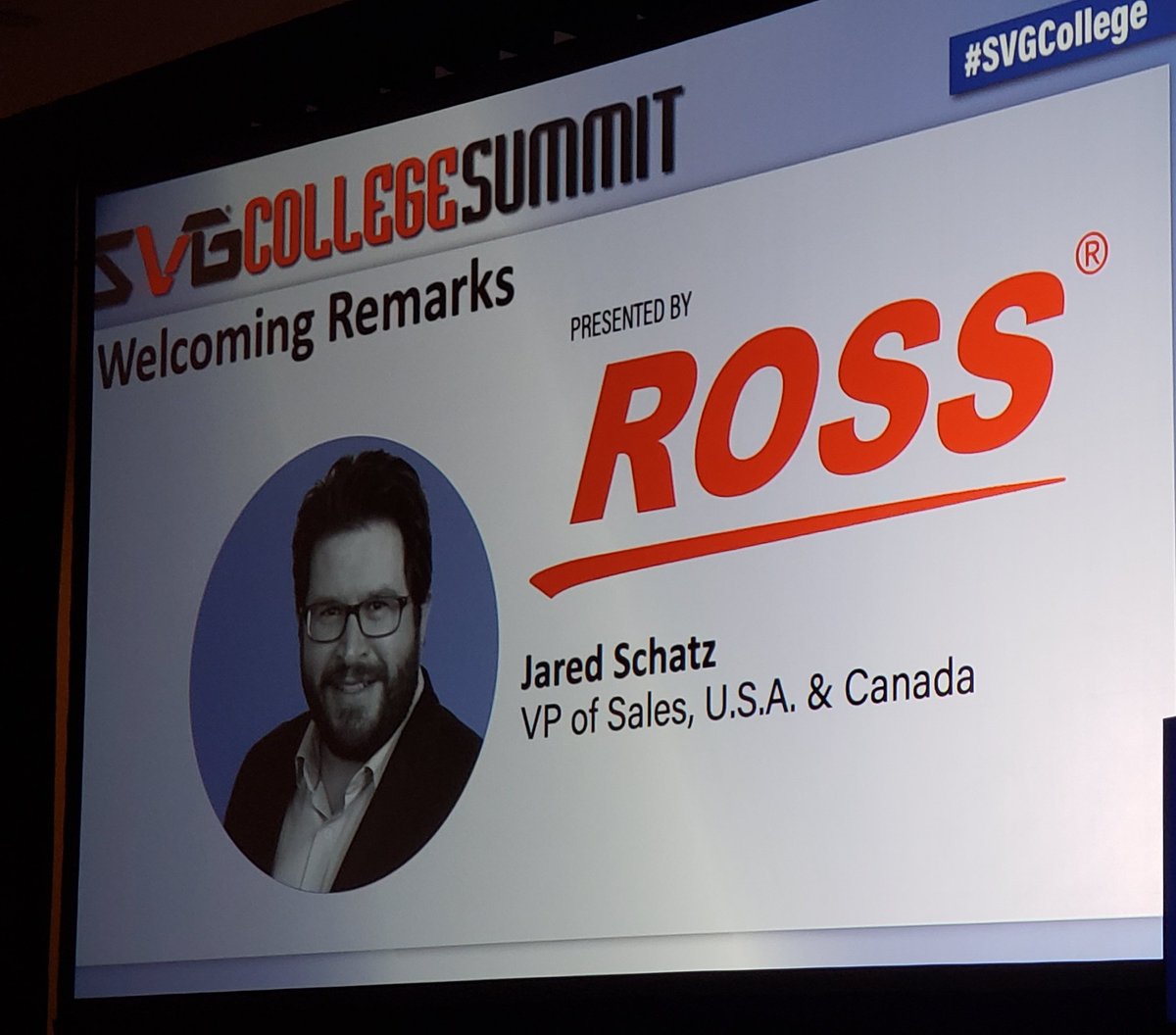 RobSVG's tweet photo. Title sponsor @ross_video's Jared Schatz kicks off the 11th annual #SVGCollege event! https://t.co/zWUZ74fBkv