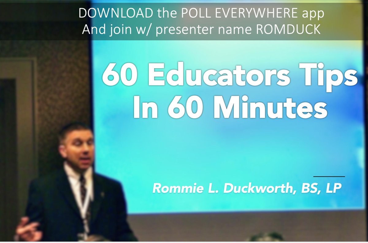 romduck's tweet photo. #EMSPro Peeps headed to 60 Educator Tips in 60 Minutes at 10:30 try downloading the Poll Everywhere app to participate (not required but it will make it more fun) @polleverywhere @EMSPROExpo https://t.co/82ANcXL0nI