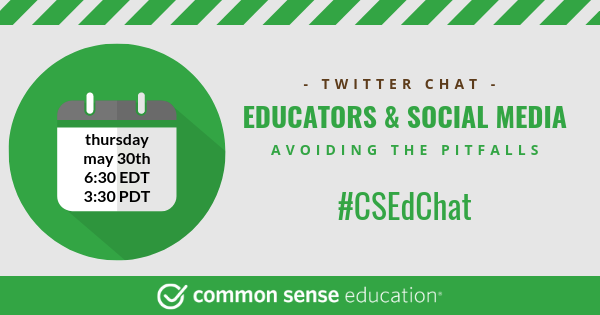 Today's the day! 

We want to hear how you take advantage of social media as educators. Join us at 6:30 pm EDT for a Twitter chat with <a href="/eileen_lennon/">Eileen Lennon</a> + <a href="/jknowles_04/">Jamie Knowles</a> about avoiding the pitfalls of social media. #CSEdChat #socialmedia #edchat