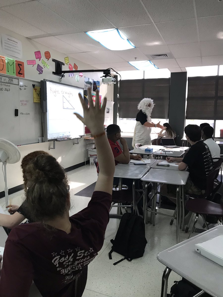 MrsCoumatos's tweet photo. Pythagoras came to class today to help teach about the Pythagorean Theorem! #coteachergoals @TheAHSMrLandry #AHSCHAT https://t.co/pAvhgeW9rF