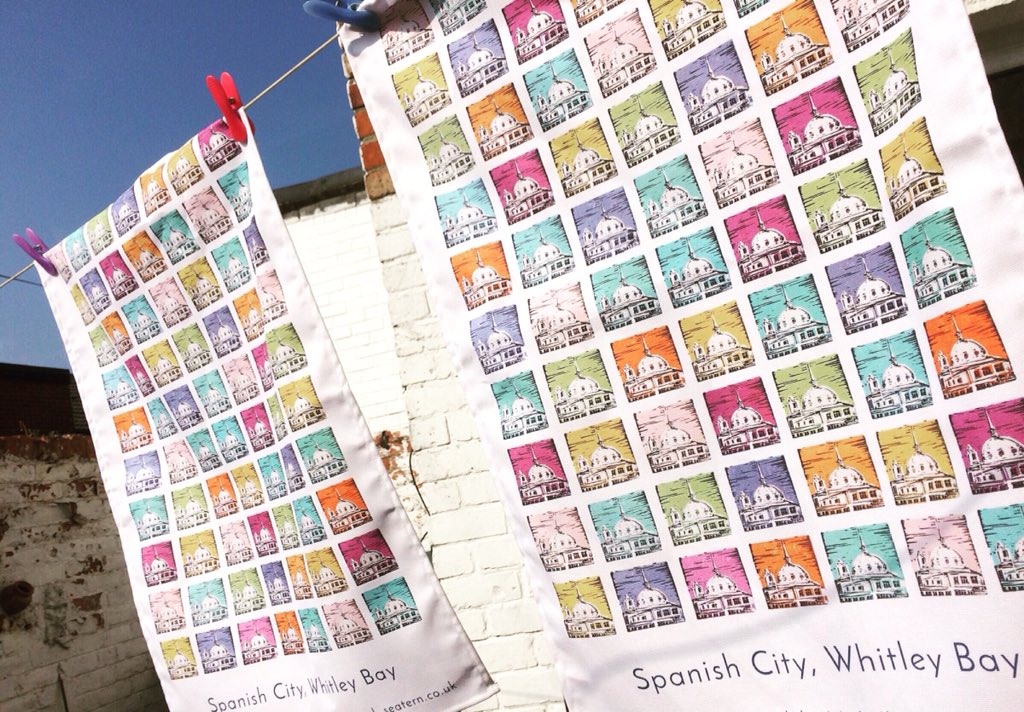 seaternprint's tweet photo. Our best selling designer tea towels, featuring the Spanish City Dome, are now back in stock at the fabulous @purekneadwbay  Thanks Paula &amp; team for your continued support ❤️#localcreative #socialenterprise #seaternprint https://t.co/oStVK4Gfxf