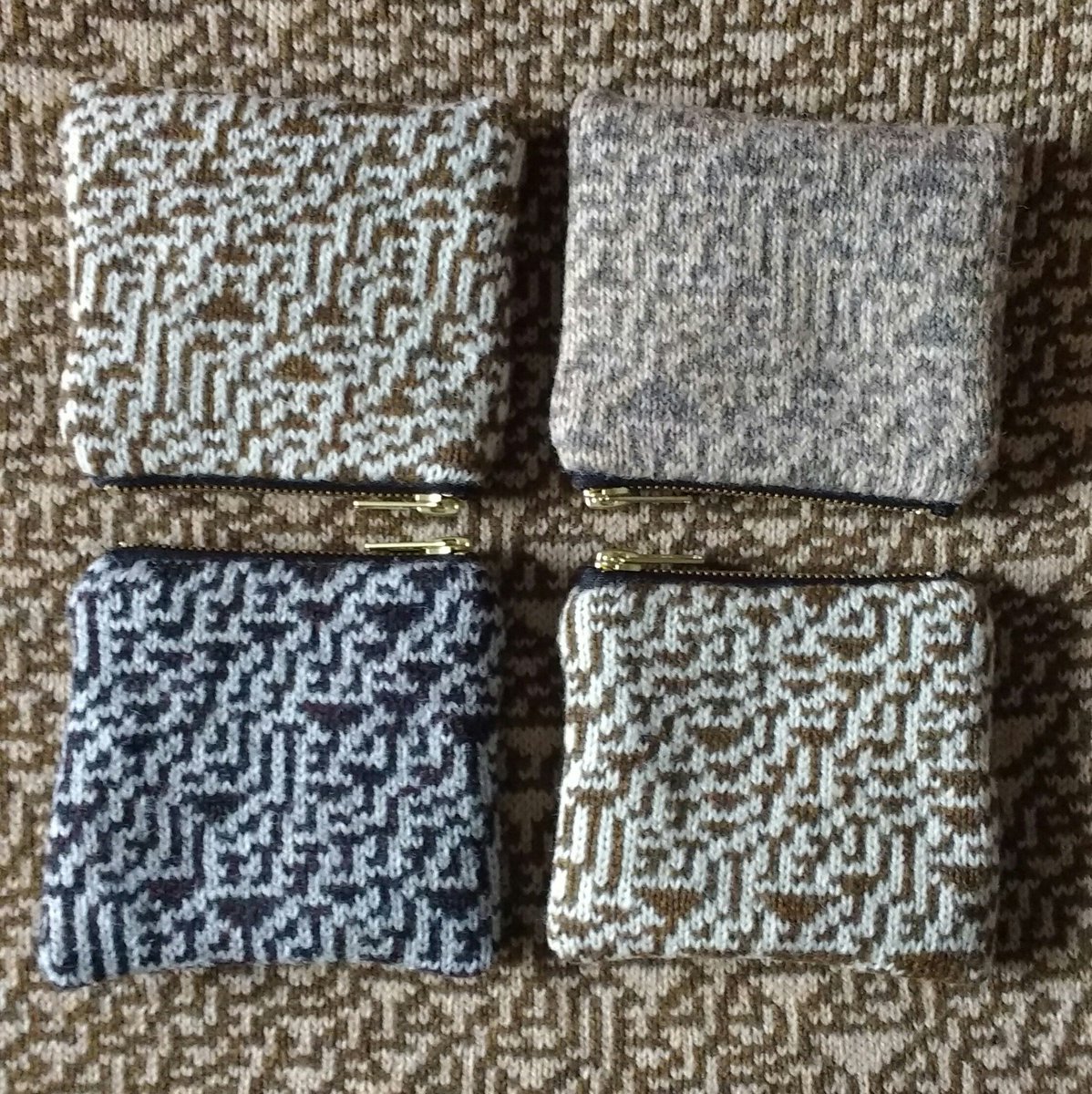 knotunknot's tweet photo. Lots of new Rule 30 knitting will await you this weekend at #DesignMarket2019 in @fruitmarket. Purses, handbags, cushion covers and, of course, the mathematician's essential pencil cases! #mathscraft #hackedknittingmachine #cellularautomata #handmadeinscotland https://t.co/0dOVrhgiKD
