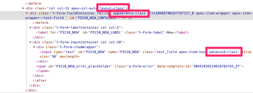 mtremblaydev's tweet photo. @jeffreykemp -layout is for the row container
-appearance is for the field container
-advanced is for the item itself

from top to bottom (same order as in the page designer)
that's how I can remember it :) https://t.co/2EsAcBIWNX