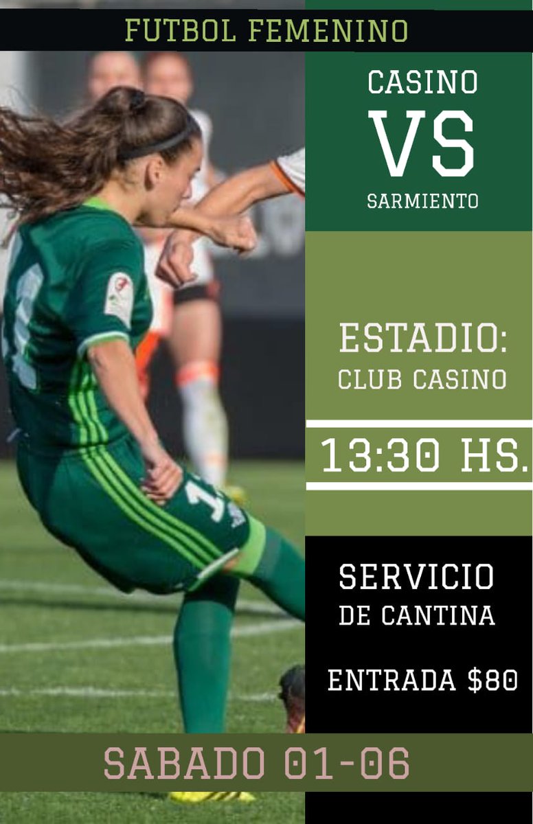 ClubCasinoSL's tweet photo. ¡LAS TIMBERAS SI!
Este sábado 1 de Junio, el Club Social y Deportivo Casino albergará al Fútbol Femenino, donde se mide ante Sarmiento de Tilisarao.
#FutbolFemenino #Timberas
#TodoVerde #SiempreVerde
#ClubCasino #Csdc https://t.co/uun6FYmYXJ