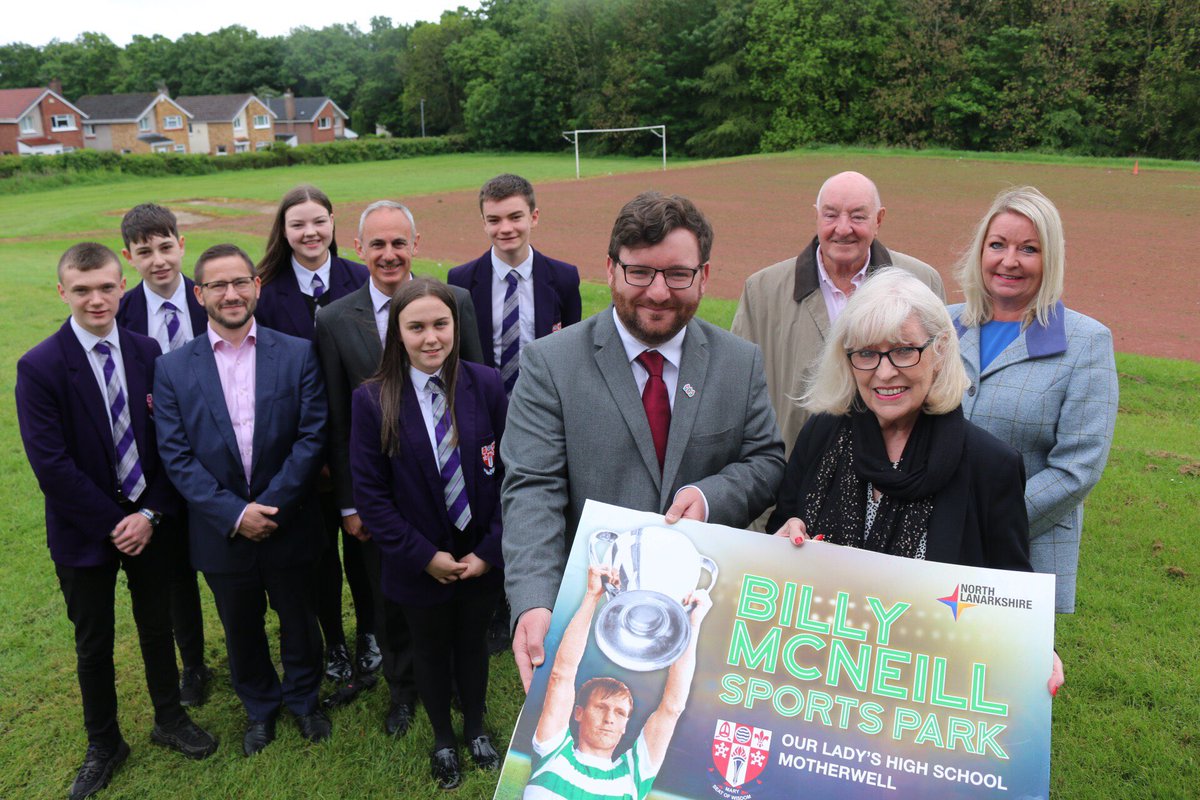 CelticFC's tweet photo. 🥅🦁 A new state-of-the-art 4G sports pitch at @OLHSMotherwell will be named after former pupil and #CelticFC legend, Billy McNeill. 

Today his family were at the school, which was also founded in 1888, to mark the start of the construction process. https://t.co/HJXk5JecO4